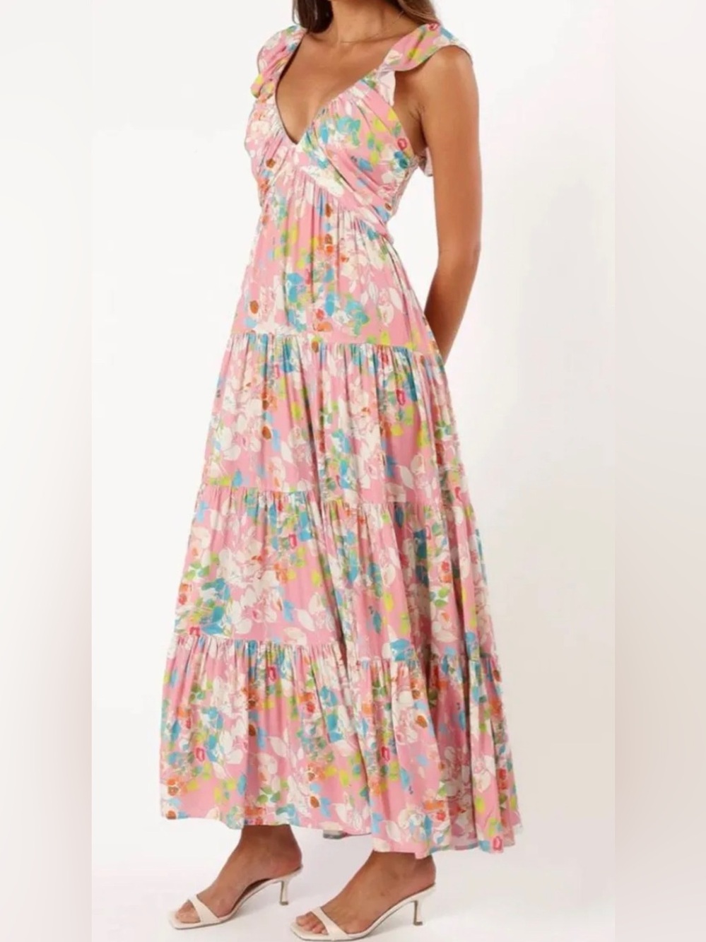 Pink Floral Tiered Maxi Dress